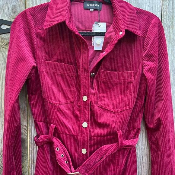 SUGARLIPS Corduroy Shirt Dress in Red Merlot Women’s XS NWT NEW - Picture 5 of 13